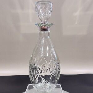 Vintage Illinois Glass Co Clear‎ Cut Glass Liquor Decanter W Cork Seal